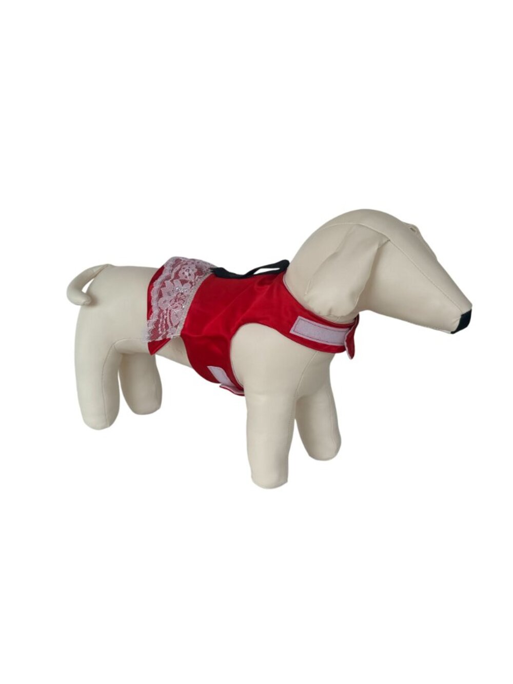 Handmade Small Dog Adjustable Dress Outfit w Harness Red & White Lace Fancy - Picture 2 of 6